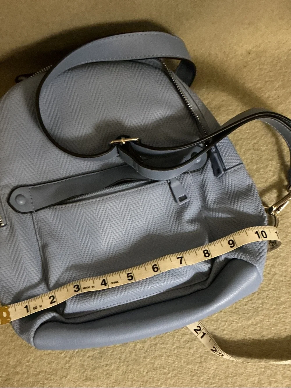 Mini Textured Light Gray Backpack with Gold Hardware